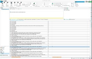 Screenshot of SDL Trados Studio 2019 showing an XML file open in the Editor view with multiple lines of code and tags. The Translation Results pane is visible on the right side, and there are no visible errors or warnings.