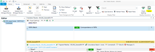 Trados Studio Editor window with the 'Verify' button highlighted on the Review tab, indicating where to click for tag verification.