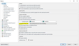 Options menu in SDL Trados Studio with 'Formatting Display Style' section showing 'Show all tags but do not show formatting' selected.