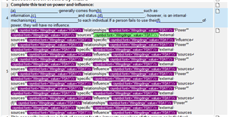 Screenshot of Trados Studio with a text passage highlighted in purple, indicating segmentation of ordered list items labeled a to g.
