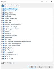 Trados Studio plugin activation window showing a list of plugins, with AnyTM and TermInjector not listed.