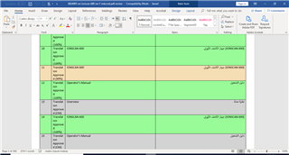 Screenshot of an exported bilingual file in Excel format with rows displaying source and target text, status, and comments in different colors.