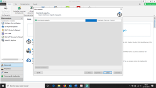 Trados Studio screenshot showing a normal project view with no visible errors or warnings after selecting 'OK' from the first error message.