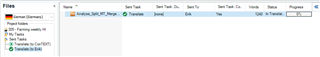 Trados Studio screenshot showing the Files view with one file named 'ErikFreitag.docx' highlighted in red indicating an error.