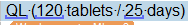 Screenshot of Trados Studio segment showing text 'QL: (120 tablets  25 days)' with consistent spacing.