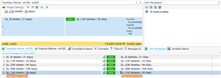 Trados Studio translation results window showing one segment added to TM with mismatched source and target numbers.
