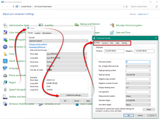 Windows Control Panel with Region settings open, showing red arrows pointing from 'Formats' tab to 'Additional settings' button, and from 'Date and Time' tab to 'Change date and time' button.