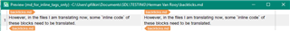 Trados Studio warning message indicating that some inline tags of the source could not be transferred.