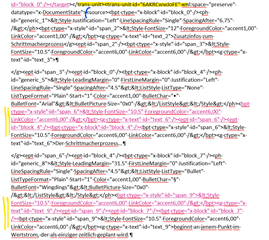 Screenshot of MS Word compare&merge function showing target xlf file with translated segments in pink and additional tag text in source.