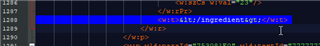 Highlighted XML code snippet in Trados Studio with a blue background, showing a closing tag for 'units'.