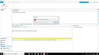 Trados Studio error dialog box displaying 'Die Sequenz enthaelt keine Elemente' while loading a 1.5-page Word document.