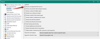 Trados Studio 2017 Options dialog box with 'File Types' selected, showing 'Adobe InDesign IDML' checked and 'Common' settings expanded, highlighting 'Open supported formats' checkbox.