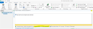 Trados Studio Translator View with the Fragment Matches tab open and a highlighted segment in the Editor pane.