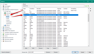 Trados Studio options menu with a red arrow pointing to 'HTML 5.2.0.0' processor under 'File Types' settings.