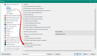 Trados Studio options menu with a list of settings. The 'Create new translation memories' option is highlighted with a red box indicating it should not be checked.