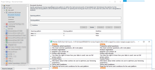 Trados Studio screenshot showing the 'Create new file type' dialog with 'Document Structure: Daniel' specified. Error message displayed: 'The regex pattern is not valid.'