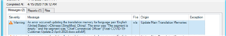Trados Studio warning message: 'Some selected translation units have not been updated. Excluded: (list of excluded segment details).'