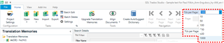 Screenshot of Trados Studio interface showing the Translation Memories view with an empty list and a red error message icon indicating no items are found.