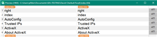 Screenshot of Trados Studio preview with the corrected source file, showing properly filtered content without visible quotes.