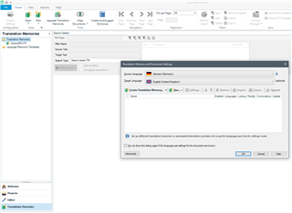 Trados Studio screenshot showing the Translate Single Document dialog with Translation Memory and Automated Translation providers listed.