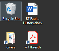 Windows desktop with a full Recycle Bin icon and the same files as the previous image, indicating items are present in the Recycle Bin.