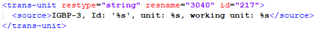 Screenshot of Trados Studio displaying XML code with a non-segmented source file, only source elements are present without target elements.