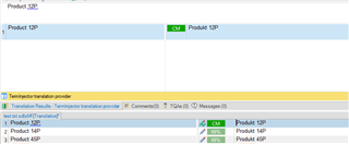 Screenshot of Trados Studio interface showing a translation memory match for 'Product 12P' with no visible errors or warnings.
