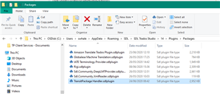 File Explorer window showing SDL Trados Studio Plugins folder with various plugin files listed.