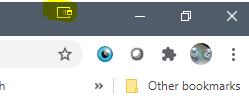 Browser window showing an icon on the top toolbar highlighted in yellow, indicating the feature to send the window to a second screen.