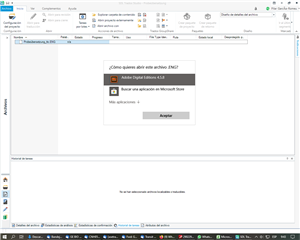 Error message in Trados Studio asking which app to use to open an INX file, with options for Adobe Digital Editions 4.5.11 or Microsoft Store.