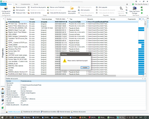 Trados Studio project files list with a warning message stating 'Error when trying to generate target translations'.