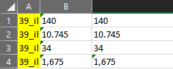 Screenshot of Trados Studio showing a table with inconsistent formatting between source and target columns for numerical values.