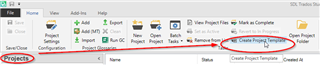 Trados Studio interface showing the 'Projects' view with a red circle highlighting the 'Create Project Template' button.