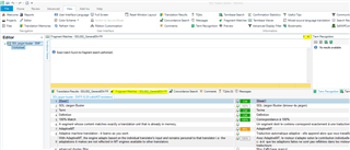 Trados Studio Editor view with Match Repair window open, showing a fuzzy match being repaired.