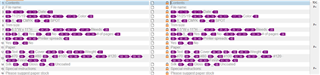 Screenshot of an XLIFF file in Trados Studio displaying segments of text with printer specs, highlighted in purple.
