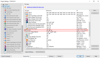 Trados Studio Project Settings window showing file types list with 'SDLXLIFF' and 'XML' file types highlighted in red indicating they are inactive.