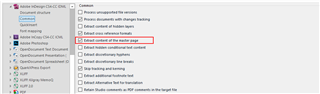 Trados Studio screenshot showing a list of quality assurance checks with 'Check content of master pages' option highlighted in red, indicating a potential issue.