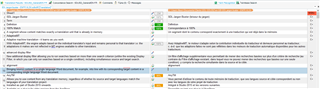 Trados Studio screenshot showing deleted target segment contents with red exclamation mark errors on the right side.