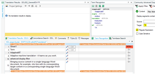 Trados Studio Community Advanced display filter with $ regex applied successfully displaying filtered segments.