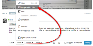 Screenshot showing a forum post with a red arrow pointing to a disk symbol, indicating to save a file to desktop.