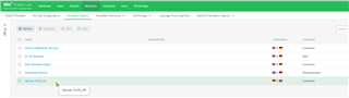 Trados Live dashboard displaying a list of projects with one project named 'Demo EN-DE' highlighted in green, indicating it is active.
