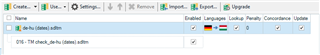 Screenshot of Trados Studio project setup window with a TM selected for a German to Hungarian translation project.