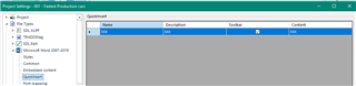 Trados Studio Project Settings window showing the File Types tab with an enabled checkbox for a custom QuickInsert option.