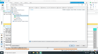 Screenshot of Trados Studio with the 'Create Translation Memory' window open, showing all controls such as Name, Language Pair, and Location fields are grayed out and not clickable.