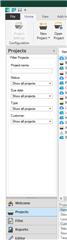 Trados Studio screenshot showing the 'Projects' view with a list of all projects. The 'Show all projects' option is selected, and there are no visible errors or warnings.