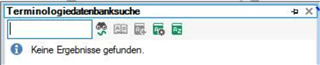 Terminology database search window in Trados Studio showing a message 'No results found.'