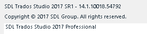 About screen of SDL Trados Studio 2017 SR1 - 14.1.10018.54792 showing version and copyright information.
