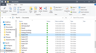 File Explorer window showing a list of Studio version folders in the Documents directory.