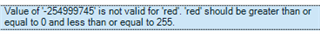 Error message in Trados Studio stating 'Value of -2.535997E+15 is not valid for red. 'red' should be greater than or equal to 0 and less than or equal to 255.'