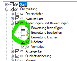 Trados Studio menu with TQA options 'Bewertung hinzufuegen', 'Bewertung bearbeiten', and 'Bewertung loeschen' greyed out and unclickable.